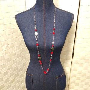 NWT Serenely Springtime long red and silver necklace. Comes with earrings